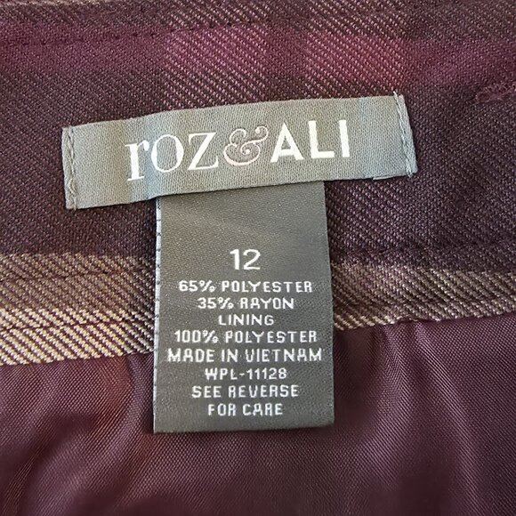 Roz & Ali Womens 12 Burgundy Plaid Pockets Pencil Skirt Office Career Academia - Picture 4 of 4